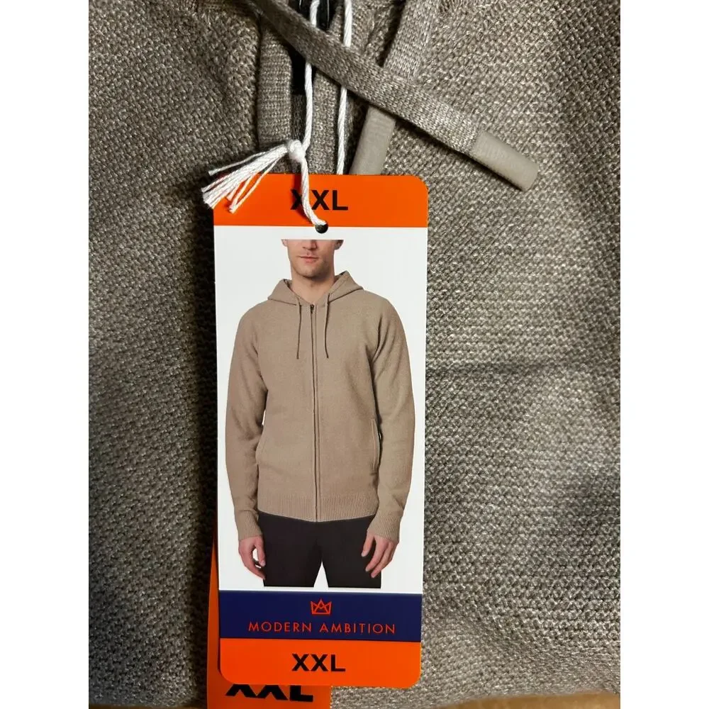 Modern Ambition Men's Full Zip Hooded Sweater Beige XXL